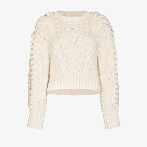 Ulla Johnson Verena Cable Knit Pullover Sweater in Ivory Medium Large - Picture 2 of 9